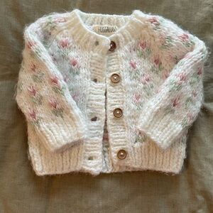 Knit Baby Cardigan with Delicate Flowers